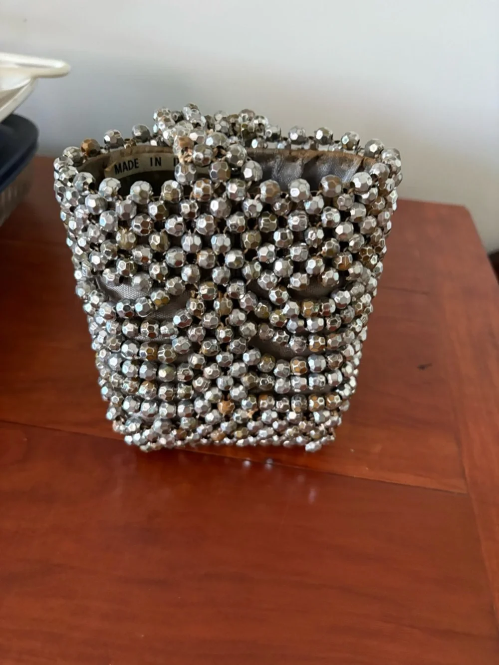 Y2K Silver Beaded Mini Bag Italy Metallic Evening Purse Vintage Glam - Picture 10 of 10